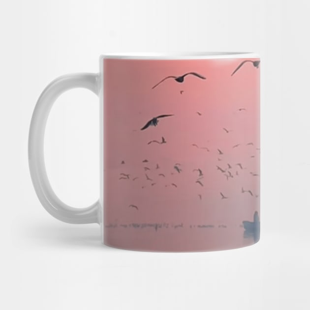 birds flying over body of water by DREAMBIGSHIRTS